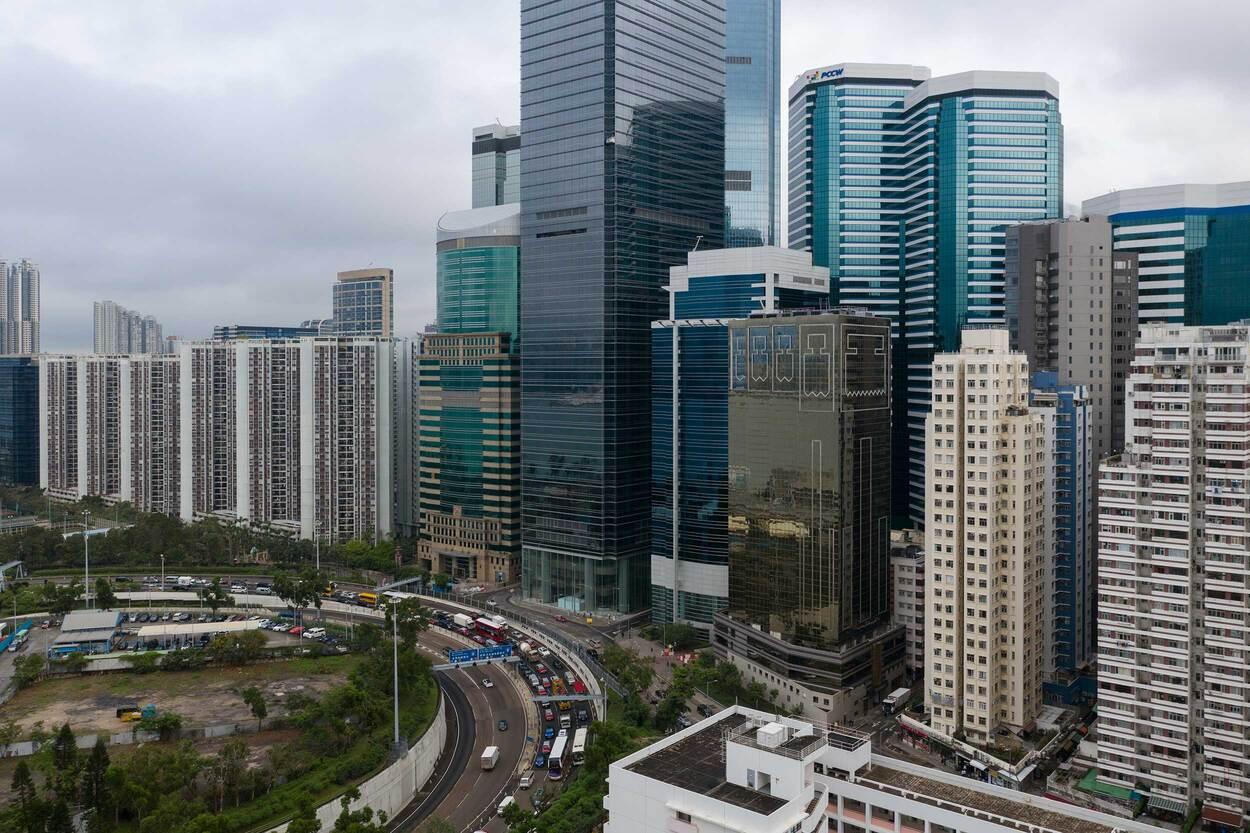 Cityscape with modern skyscrapers and glass office buildings