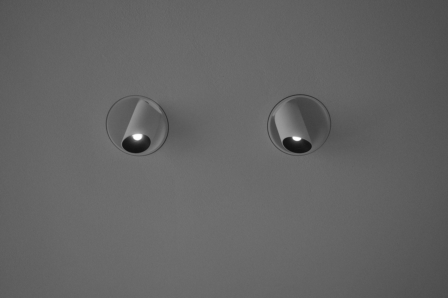 Close-up of spotlights mounted in an Acosorb acoustic ceiling