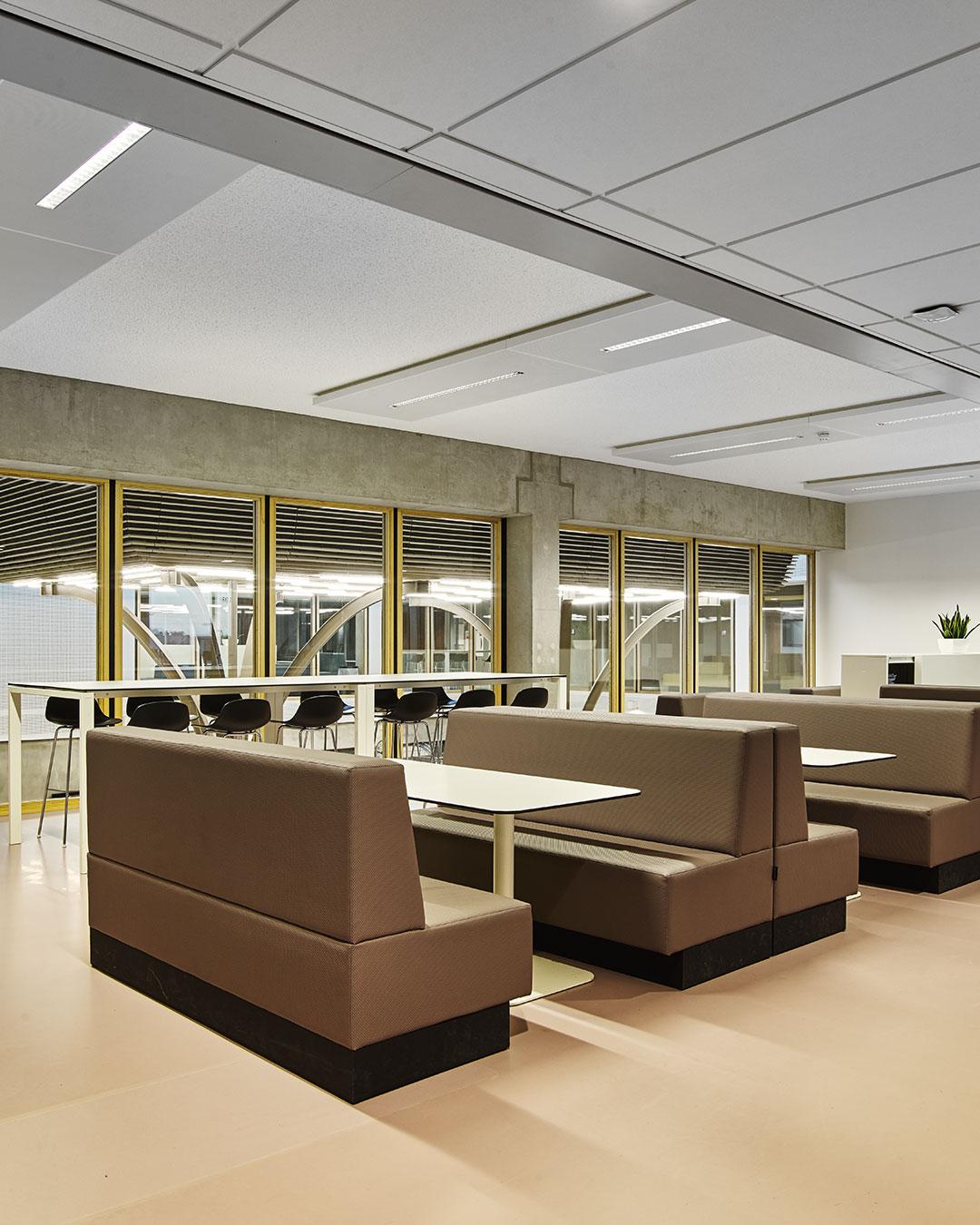 Interior of Melanchthon school library with modern seating and bookshelves
